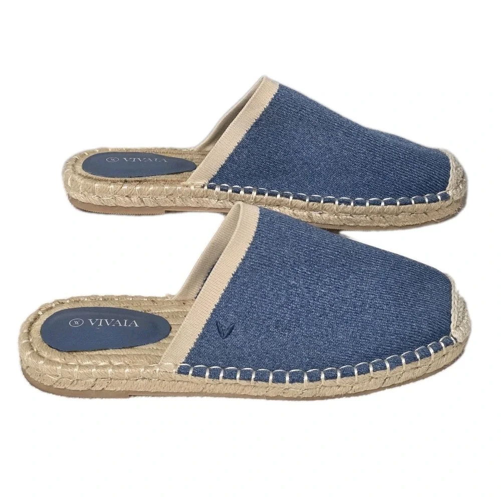 VIVAIA Womens Size 39 Denim Espadrille Mules Slip On Loafers Casual Shoes